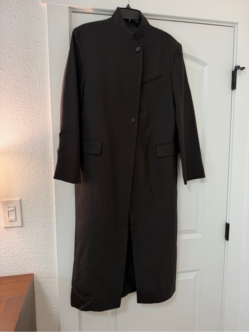 Zara Women's Wool Brown  Long  Coat with Stand Collar
